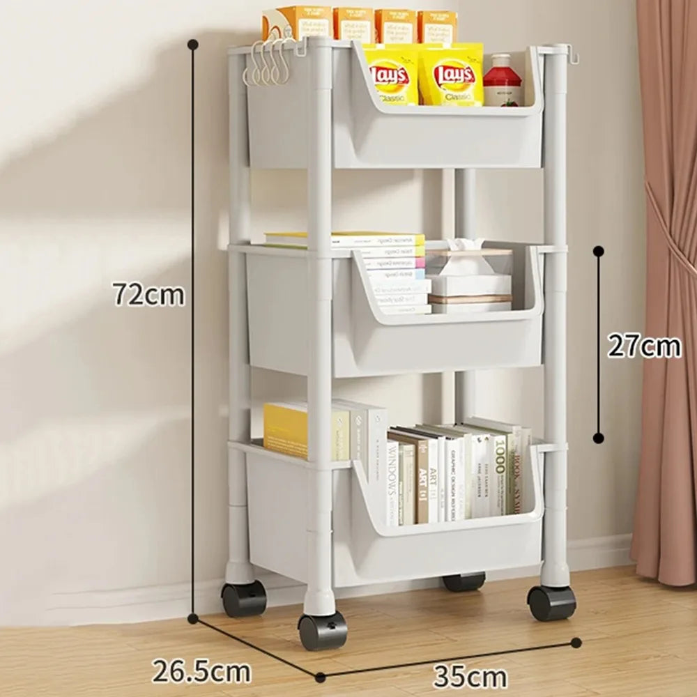 Trolley Bookshelf Portable Creative Kitchen Storage Rack Living Room